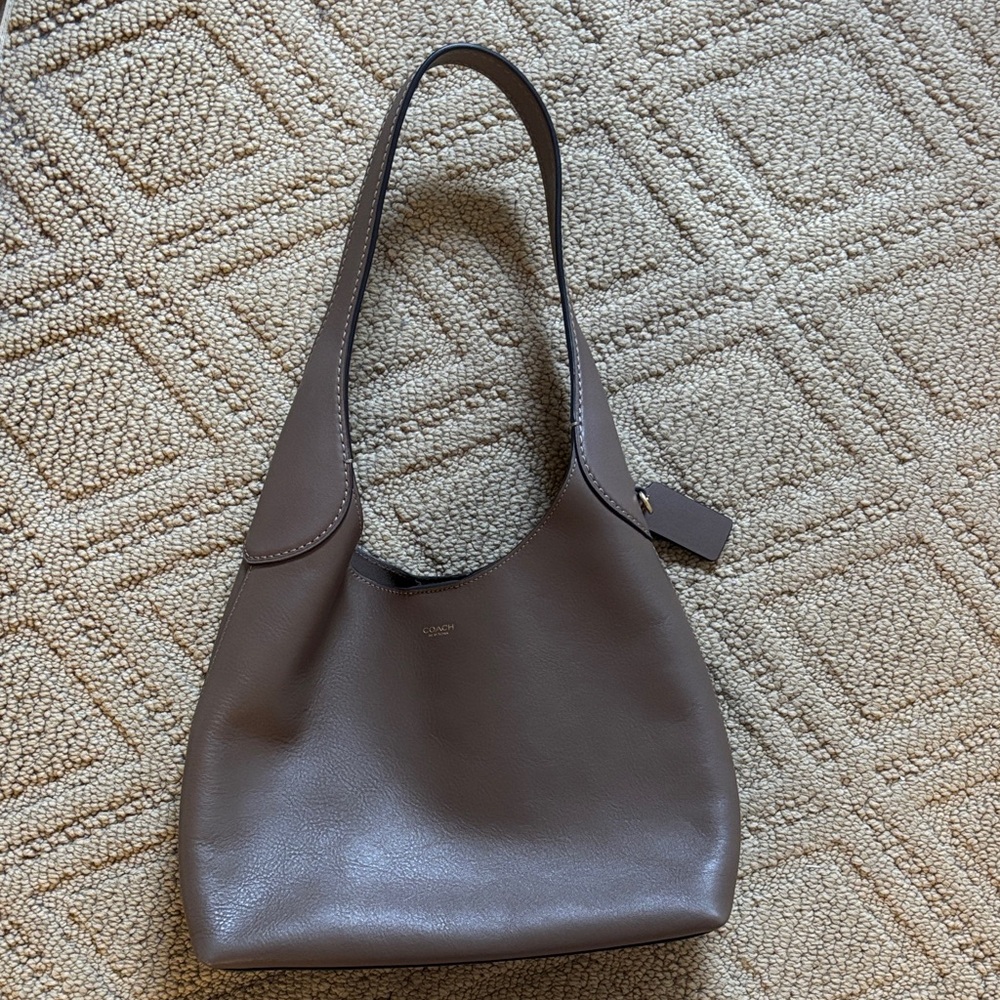 Chic Coach Taupe Leather Shoulder Bag
